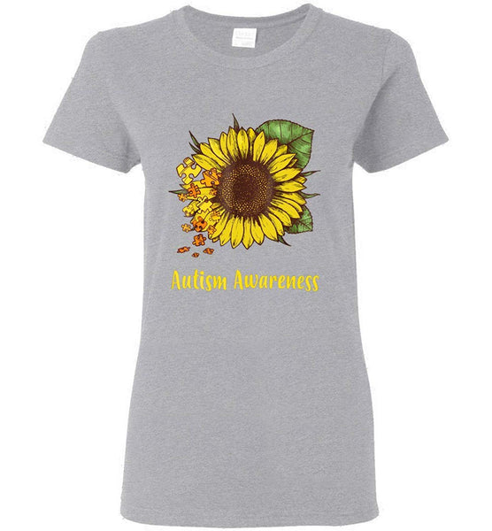 Autism Sun Flower Awareness Women Tshirt