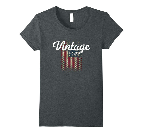 60th Birthday Gift: Vintage Est. 1958 American Flag T Shirt