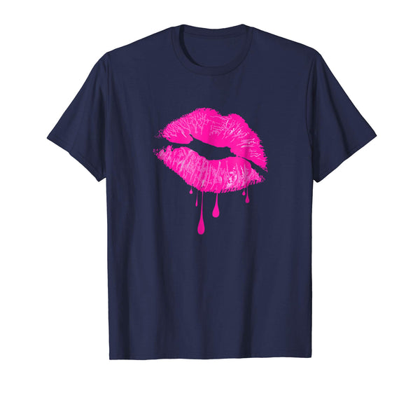 Hot Pink Lips Kiss Neon 80s Retro Lipstick Party T-Shirt