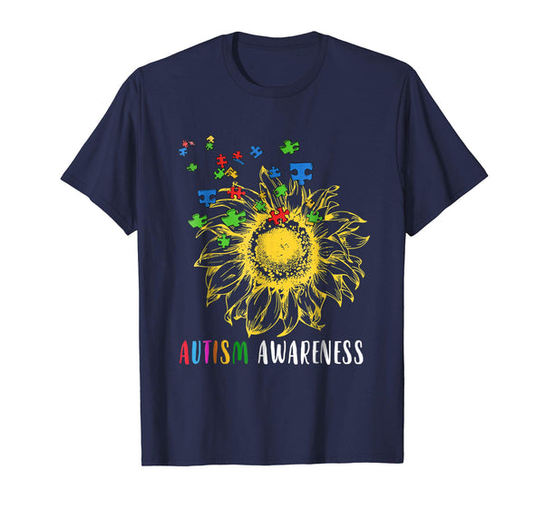 Autism Awareness Shirt Women Puzzle Sunflower Lover Gift