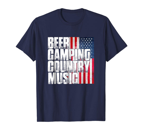 Beer Camping Country Music Patriotic American Flag T Shirt