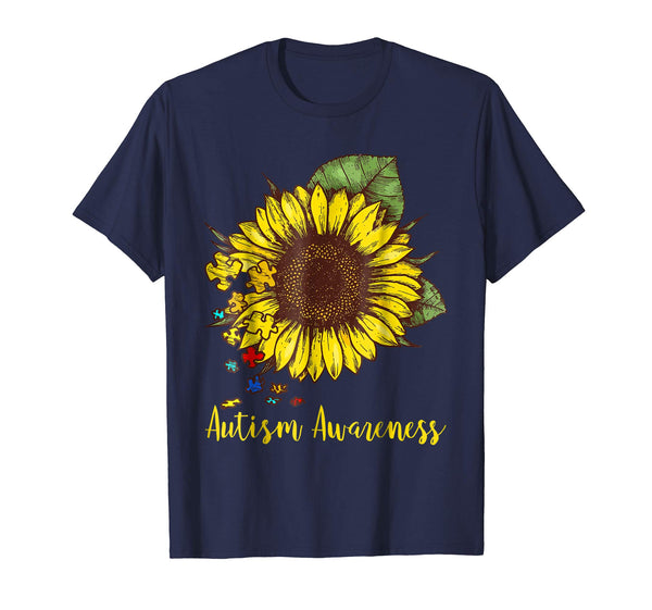 Autism Awareness Puzzle Sunflower Lover Vintage Gift Shirt