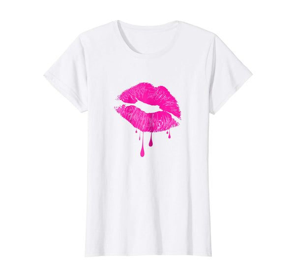 Hot Pink Lips Kiss Neon 80s Retro Lipstick Party T-Shirt