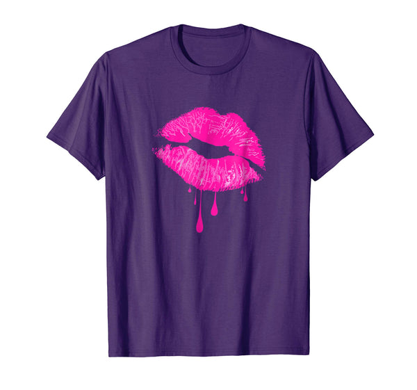Hot Pink Lips Kiss Neon 80s Retro Lipstick Party T-Shirt