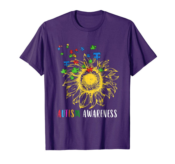 Autism Awareness Shirt Women Puzzle Sunflower Lover Gift