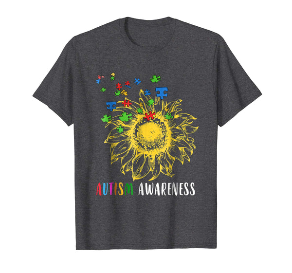 Autism Awareness Shirt Women Puzzle Sunflower Lover Gift