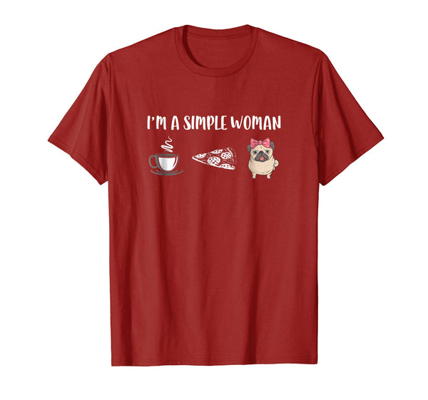 I'm a Simple Woman Coffee Pizza Pug Lover Dog T-Shirt