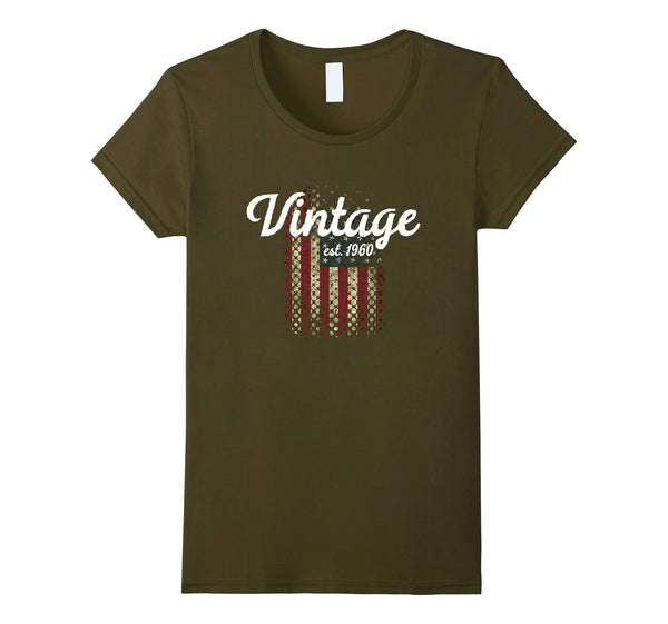 58th Birthday Gift: Vintage Est. 1960 American Flag T Shirt