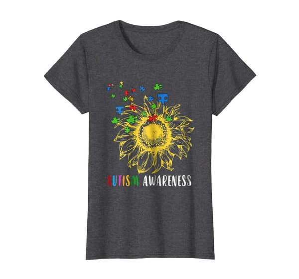 Autism Awareness Shirt Women Puzzle Sunflower Lover Gift